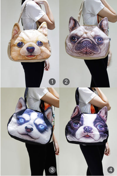 Dog-3D Printed Large leather shoulder bag