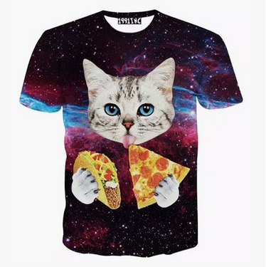 3D T-shirts-Cat with pizza