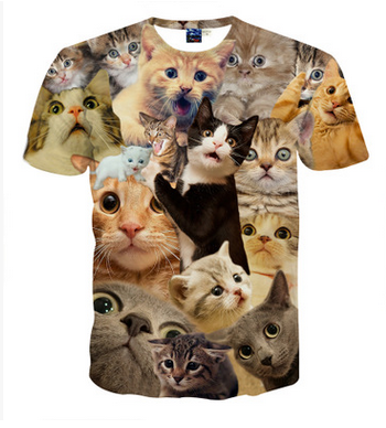 3D T-shirts-Multi cats Yellow