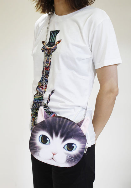 Cat 3D printed shoulder bag-Long chain strap