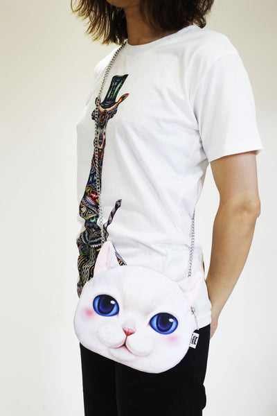 Cat 3D printed shoulder bag-Long chain strap