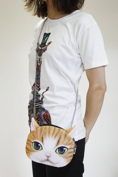 Cat 3D printed shoulder bag-Long chain strap