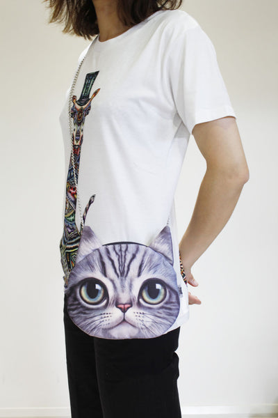 Cat 3D printed shoulder bag-Long chain strap