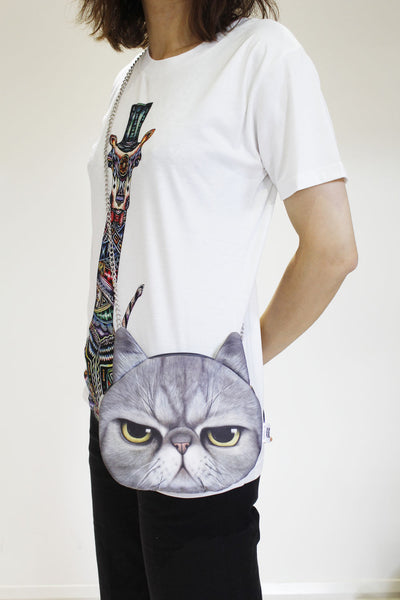 Cat 3D printed shoulder bag-Long chain strap