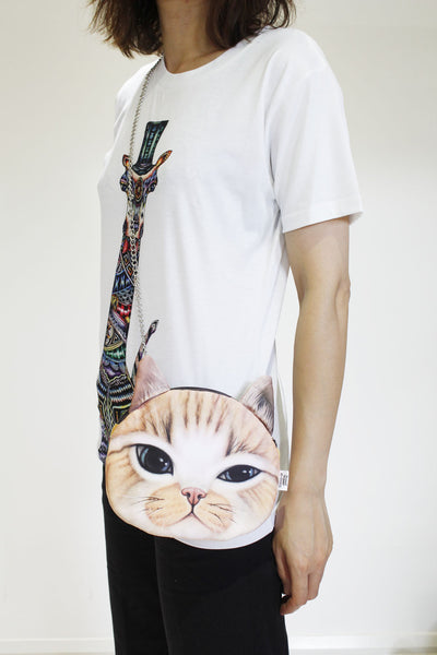 Cat 3D printed shoulder bag-Long chain strap