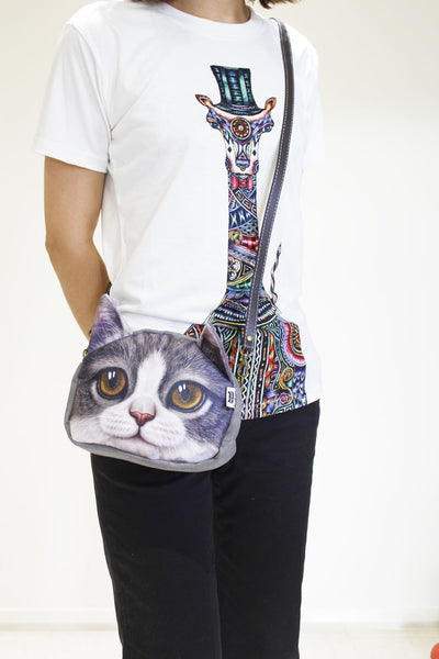 Cat 3D Printed bag-Leather strap