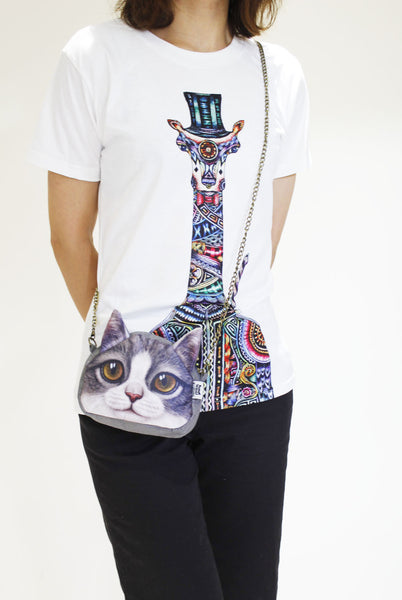 Cat 3D Printed small bag-Long chain strap