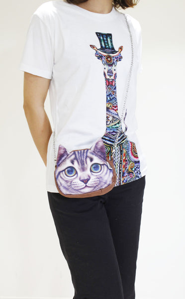 Cat 3D Printed small bag-Long chain strap