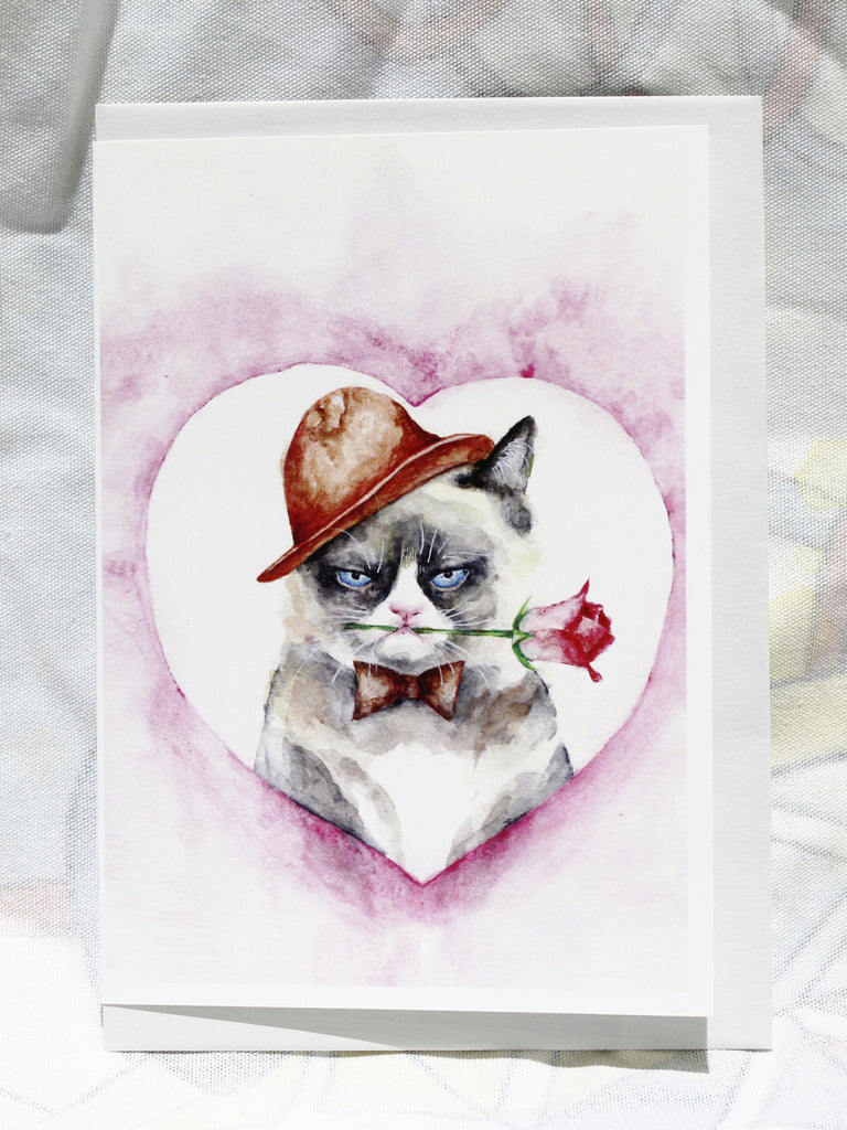Greeting cards-grumpy cat with rose