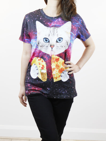 3D T-shirts-Cat with pizza
