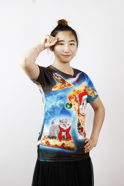 3D T-shirts-X'MAS pizza cat