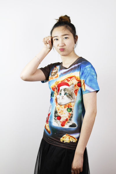 3D T-shirts-X'MAS pizza cat
