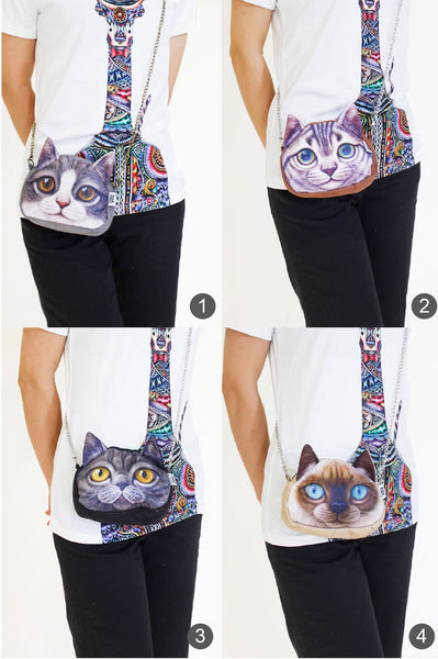 Cat 3D Printed small bag-Long chain strap