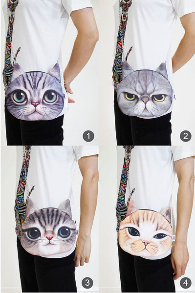 Cat 3D printed shoulder bag-Long chain strap